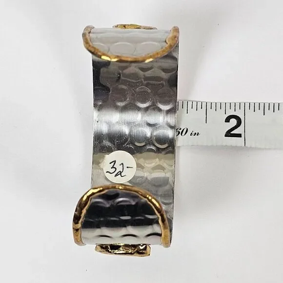 Tricolor Gold Silver Copper Plated Metal Cuff Bracelet Honeycomb‎ Braided Wide - Picture 6 of 10